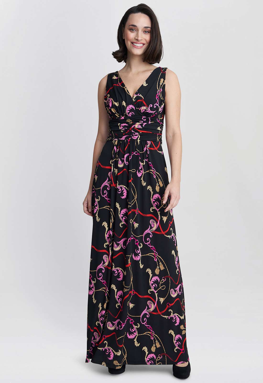 Gina Bacconi Black and Pink Henrietta Jersey Maxi Dress
