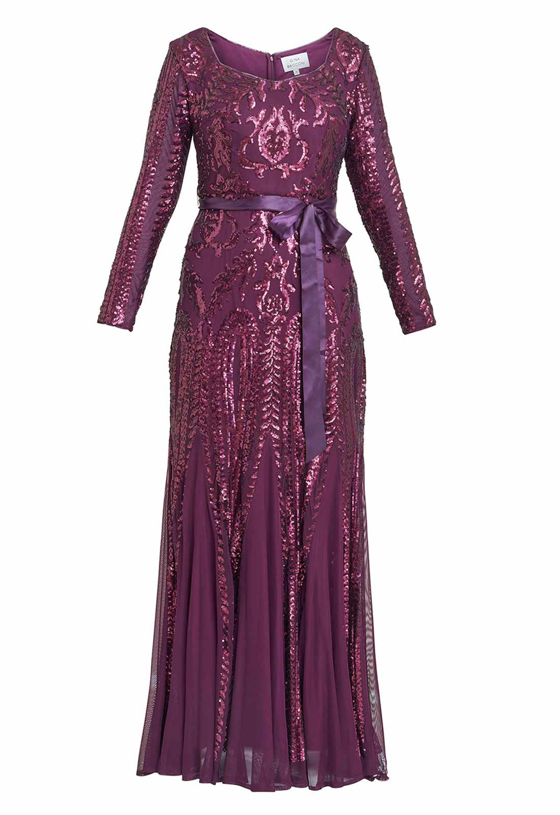 Gina Bacconi Purple Gwen Sequin Maxi Dress