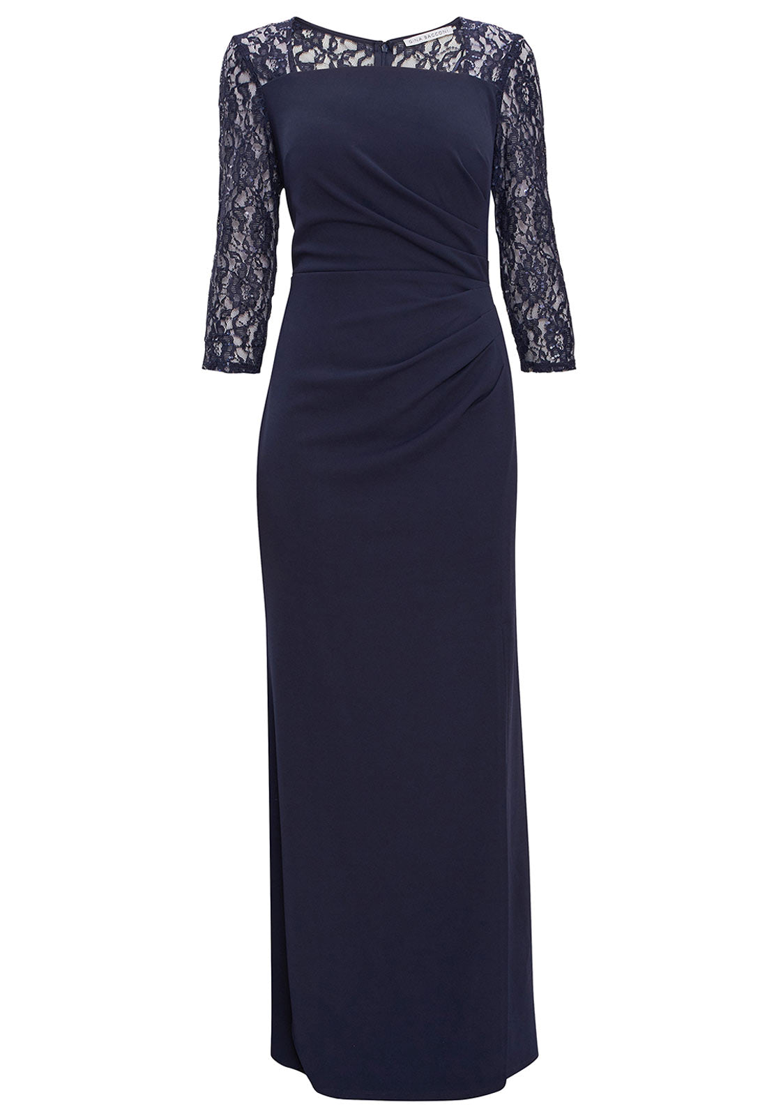 Gina Bacconi Navy Una Maxi Dress With Lace Sleeves