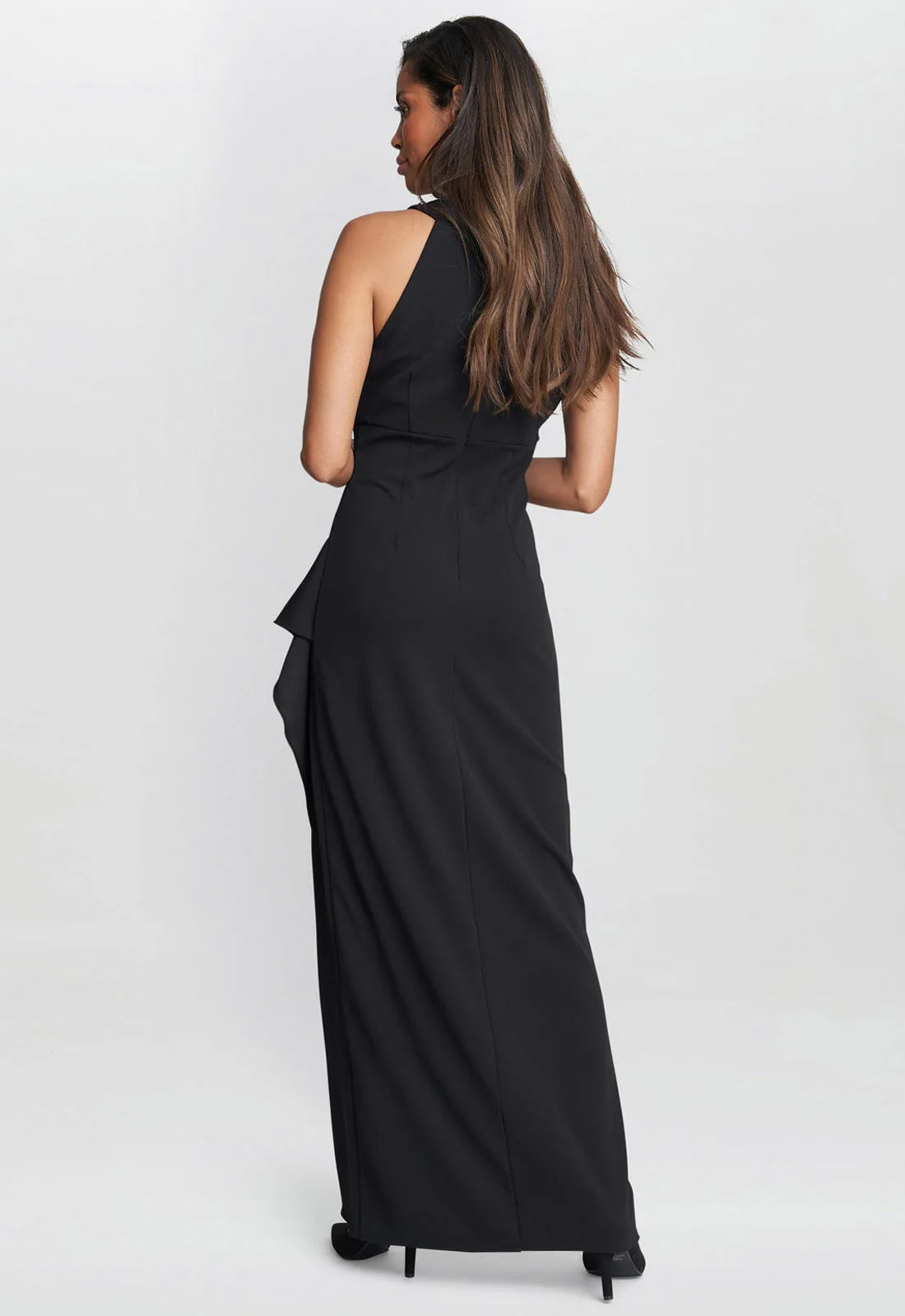 Gina Bacconi Black Kasandra Halter Beaded Neck Maxi Dress