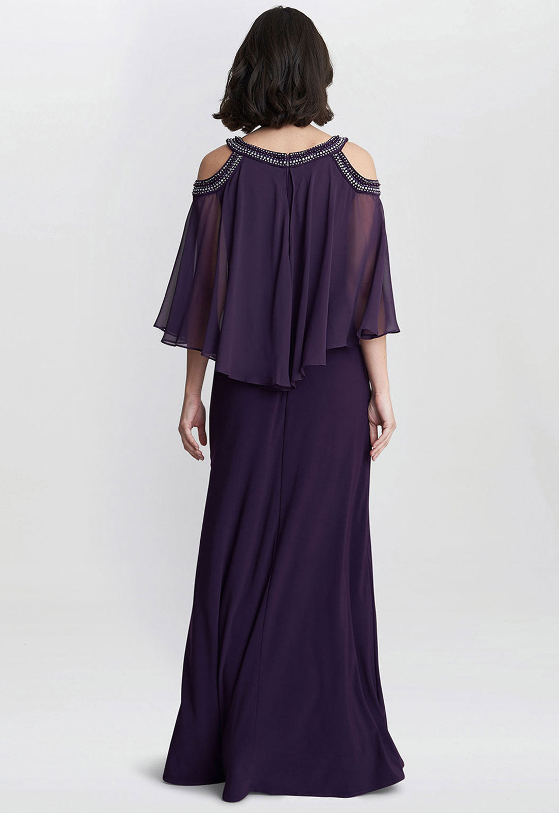 Gina Bacconi Plum Audrey Cape Gown