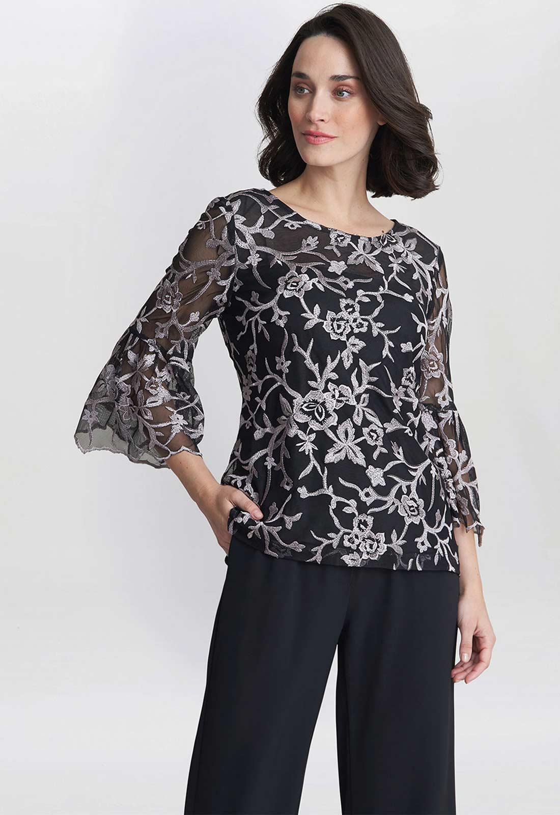 Gina Bacconi Black Brianna Embroidered Blouse