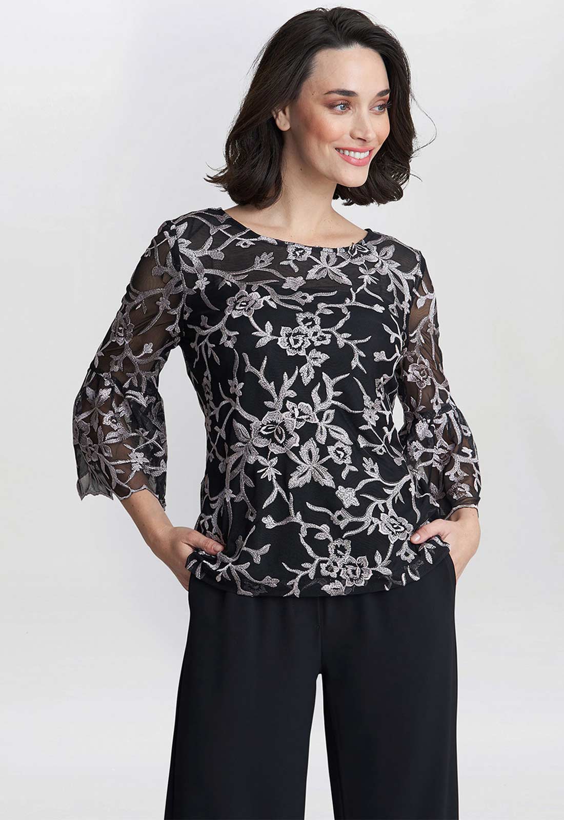 Gina Bacconi Black Brianna Embroidered Blouse