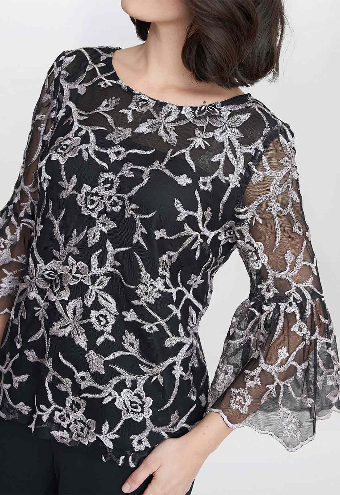 Gina Bacconi Black Brianna Embroidered Blouse