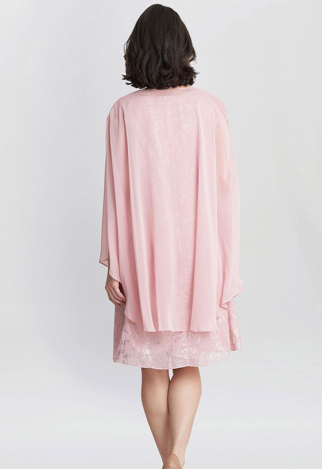 Gina Bacconi Pink Floral Dress And Chiffon Cape Dress