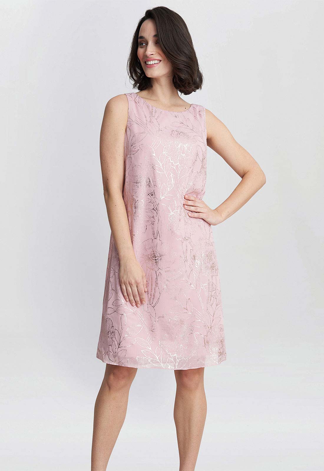 Gina Bacconi Pink Floral Dress And Chiffon Cape Dress