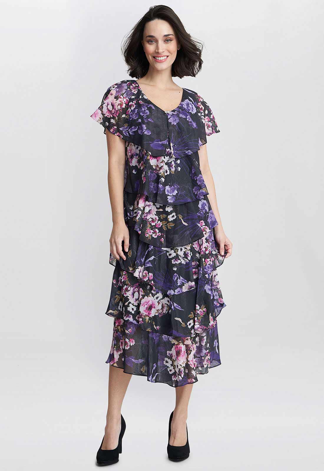 Gina Bacconi Black Leticia Floral Print Dress