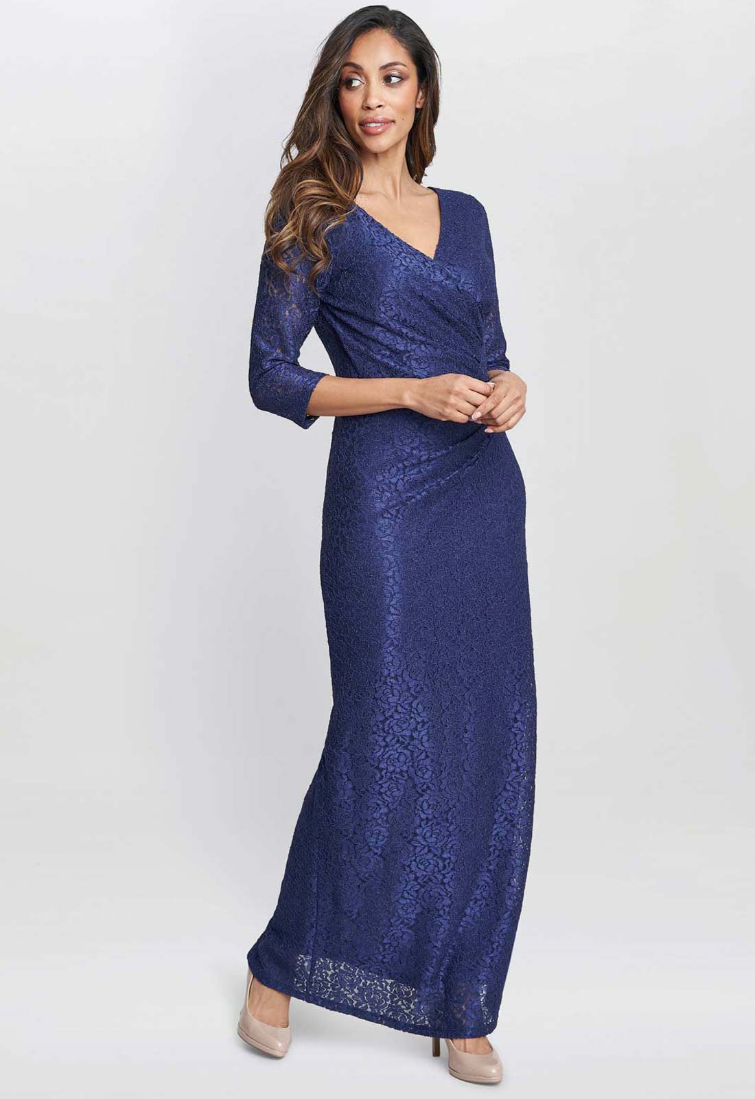 Gina Bacconi Navy Fearne Lace Wrap Maxi Dress