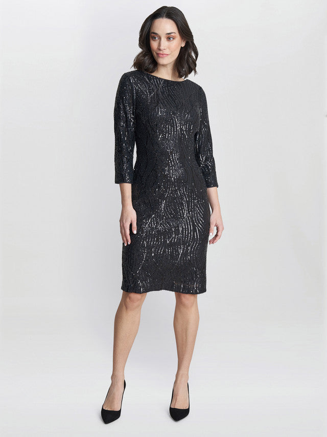 Gina Bacconi Black Angelina Sequin Shift Dress