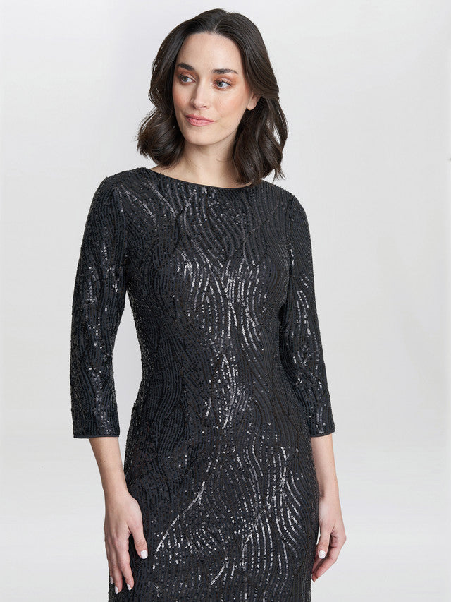 Gina Bacconi Black Angelina Sequin Shift Dress