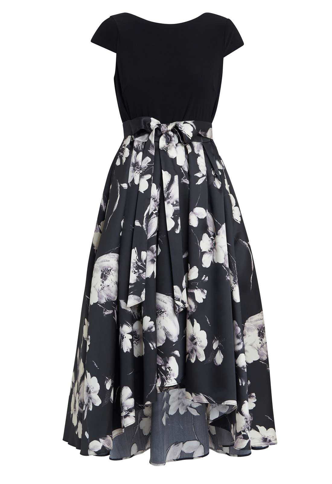 Gina Bacconi Black and Ivory Colleen Jersey And Jacquard Printed Dress