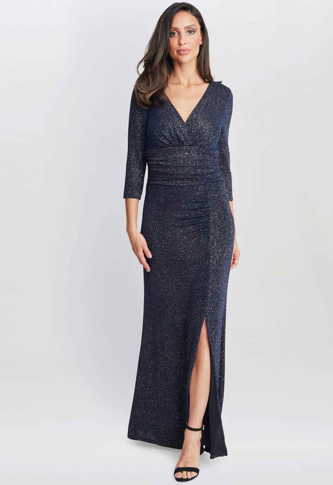 Gina Bacconi Navy Eugenie Metallic Maxi Dress