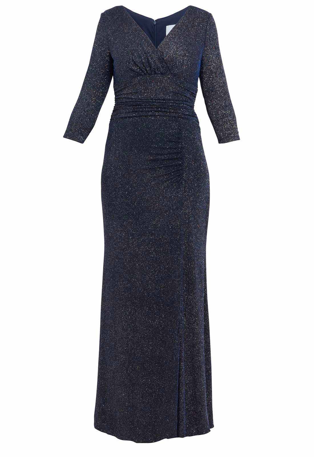 Gina Bacconi Navy Eugenie Metallic Maxi Dress