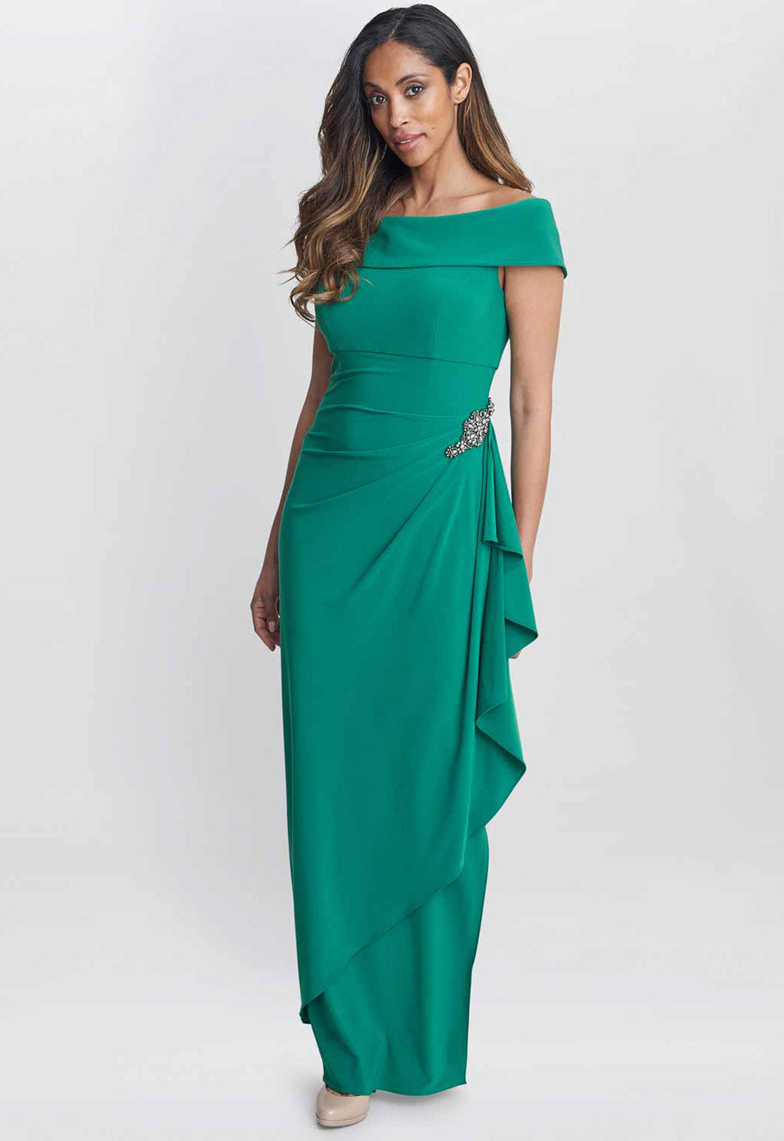 Gina Bacconi Jade Jodie Off Shoulder Jersey Dress With Hip Detail
