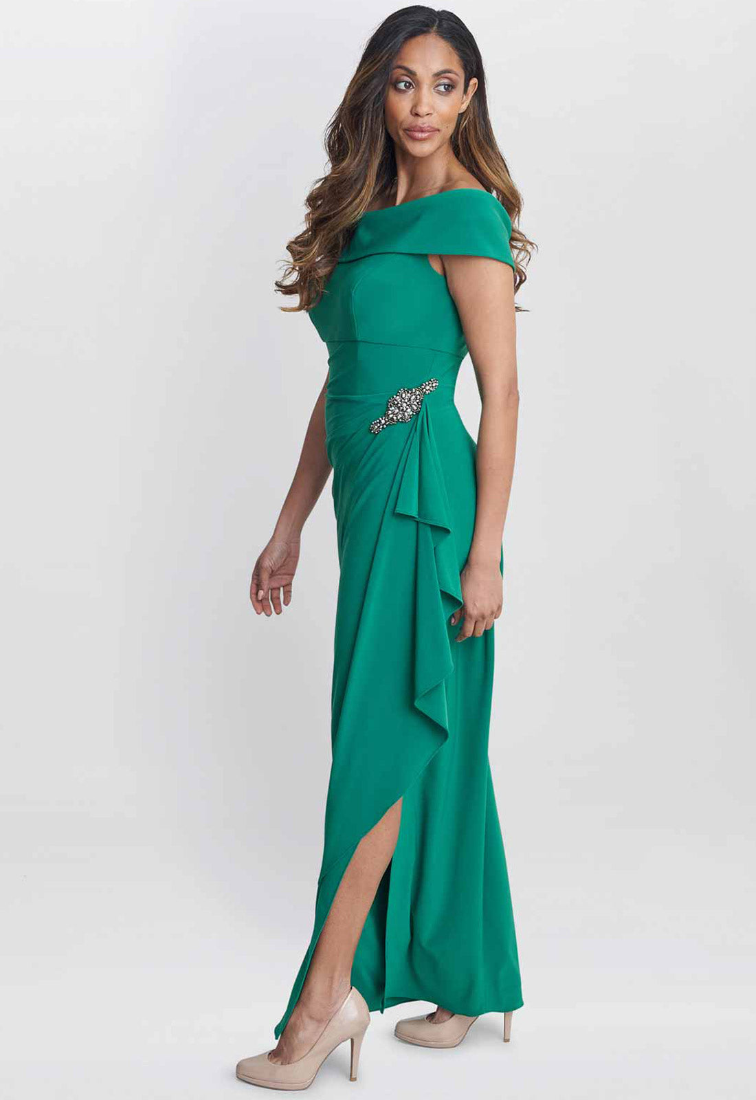 Gina Bacconi Jade Jodie Off Shoulder Jersey Dress With Hip Detail
