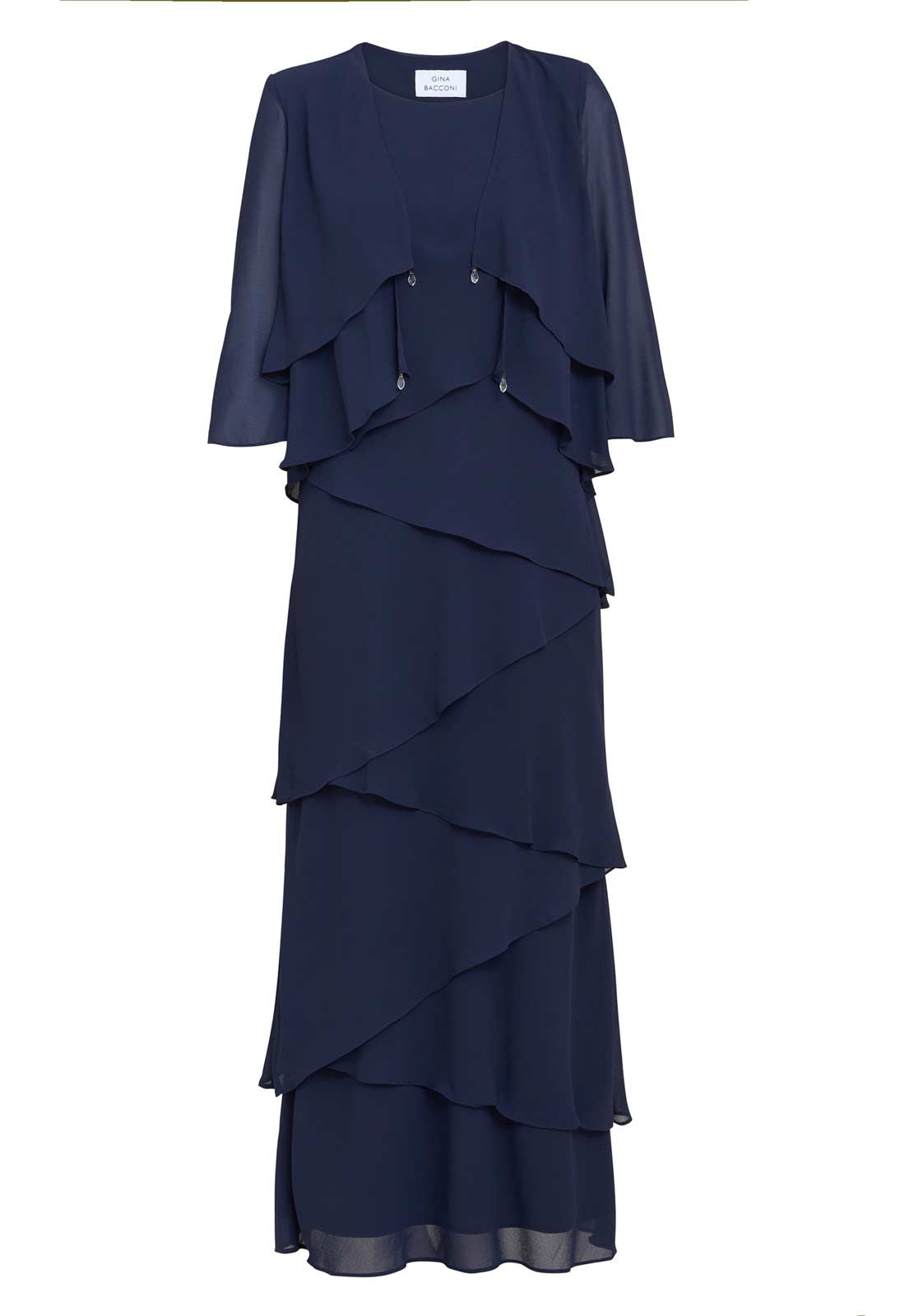 Gina Bacconi NavyColette Jacket And Asymmetric Tiered Dress
