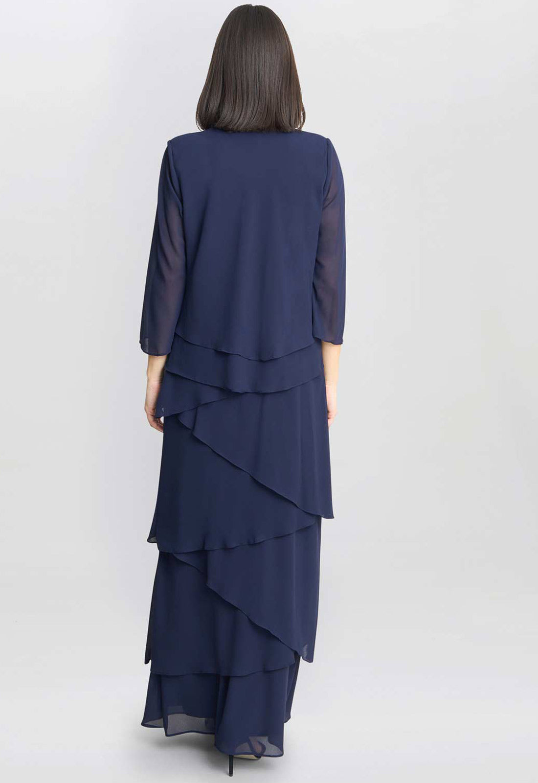 Gina Bacconi NavyColette Jacket And Asymmetric Tiered Dress