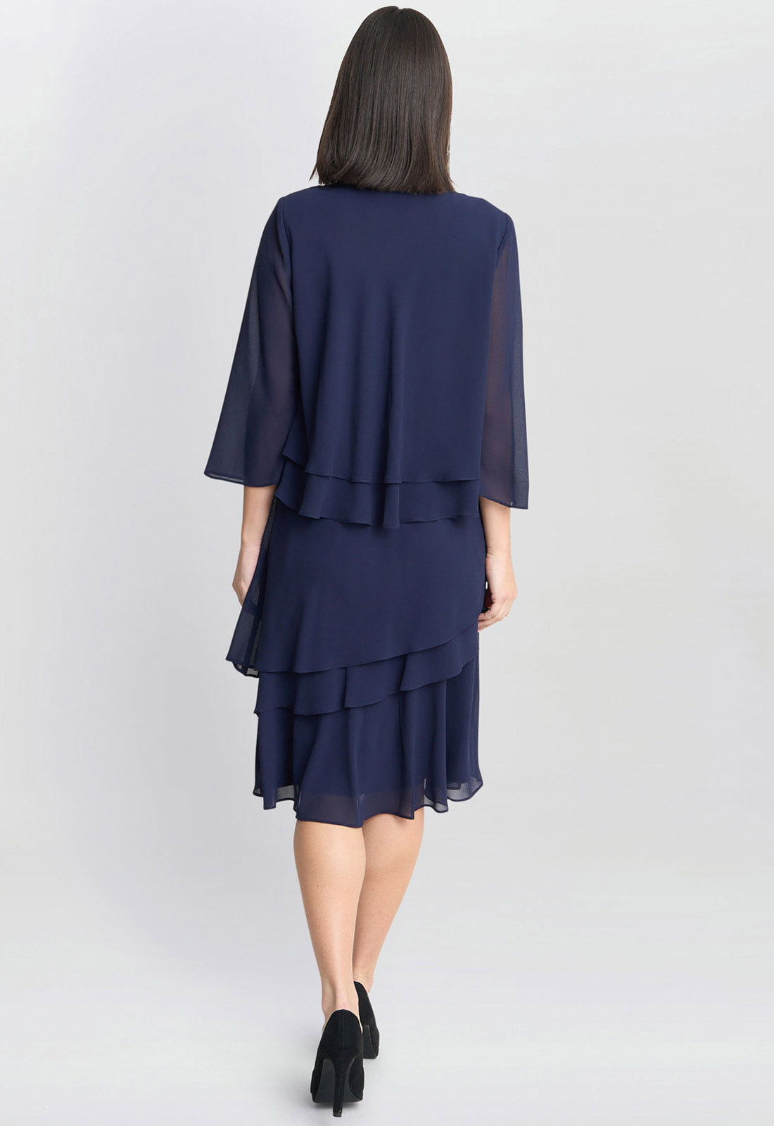 Gina Bacconi Navy Lola Jacket And Asymmetric Triple Tiered Dress