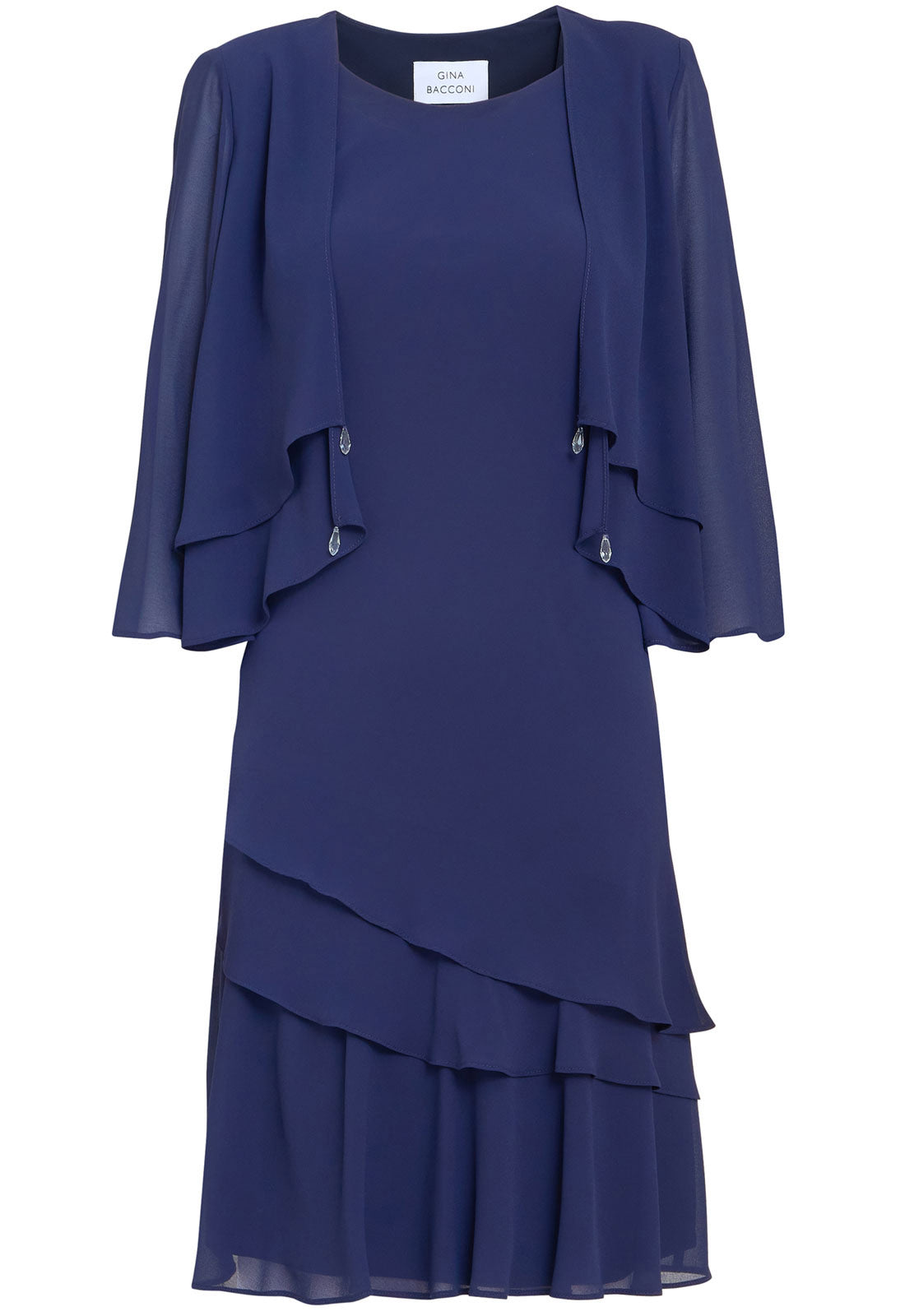 Gina Bacconi Navy Lola Jacket And Asymmetric Triple Tiered Dress