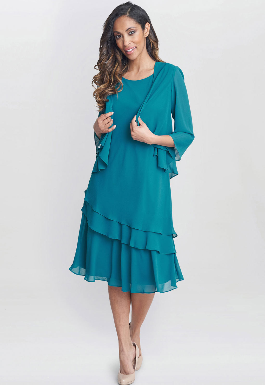 Gina Bacconi Teal Lola Jacket And  Dress