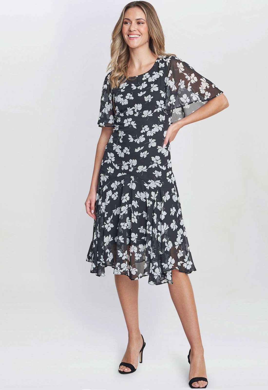 Gina Bacconi Black and White Annette Chiffon Dress