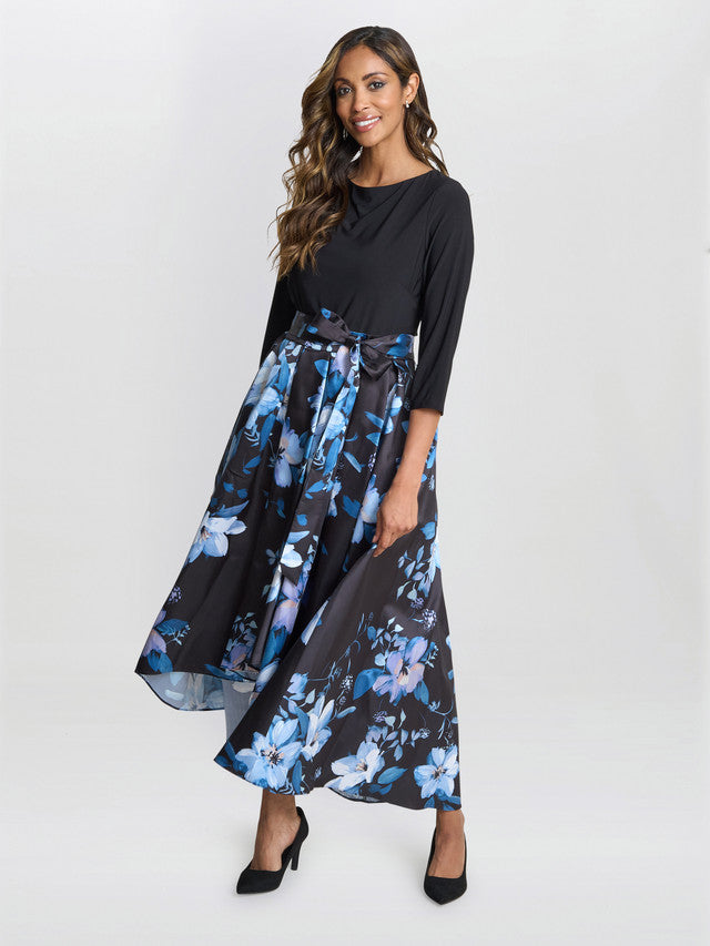 Gina Bacconi Blue Louise Printed High/Low Midi Dress