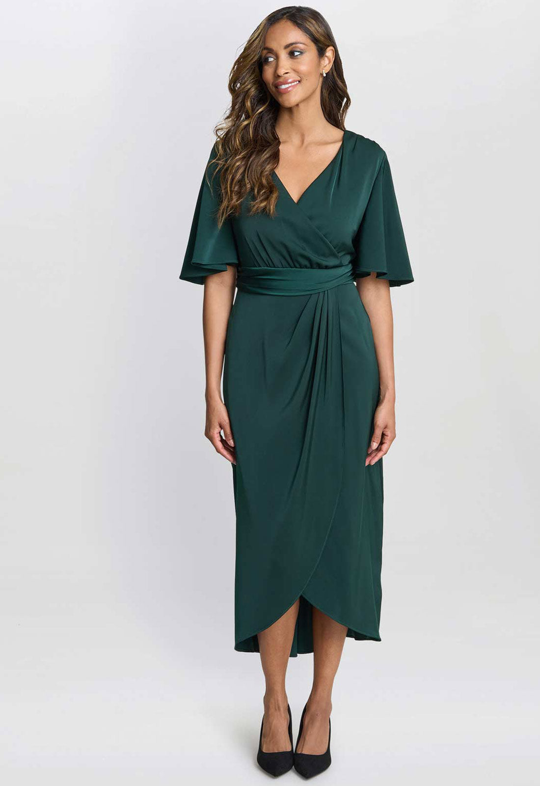 Gina Bacconi Dark Green Misha V Neck Midi Dress Gina Bacconi Dark Green Misha V Neck Midi Dress