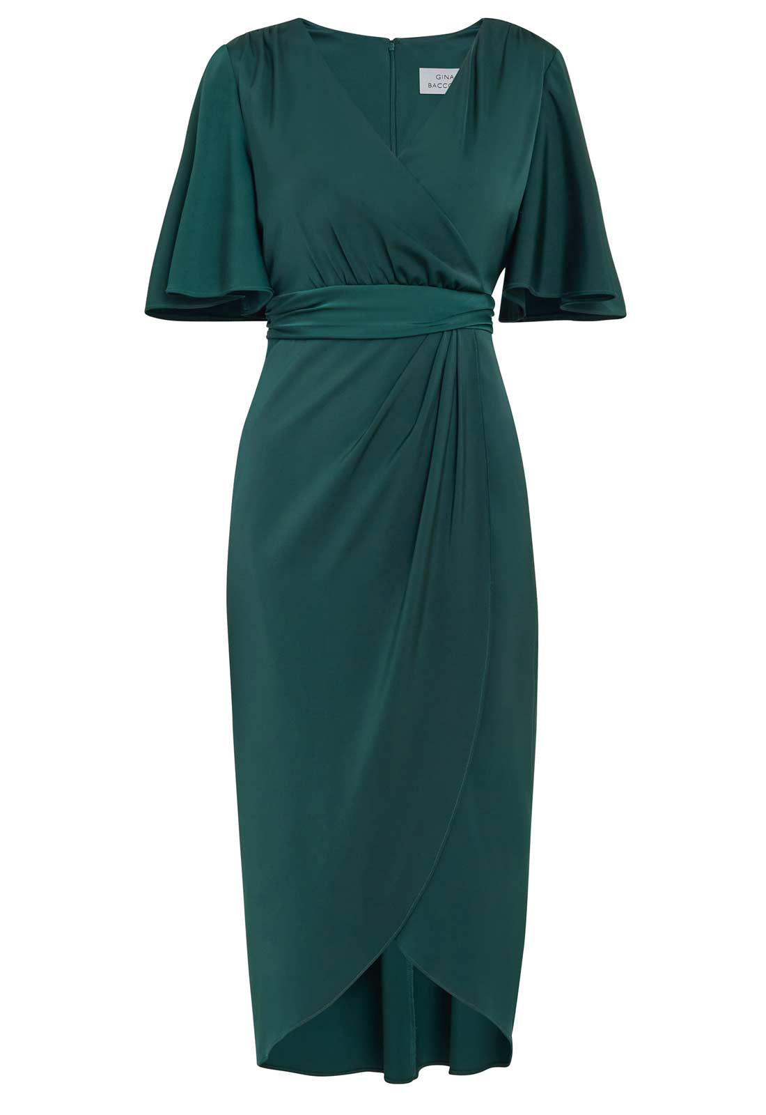 Gina Bacconi Dark Green Misha V Neck Midi Dress