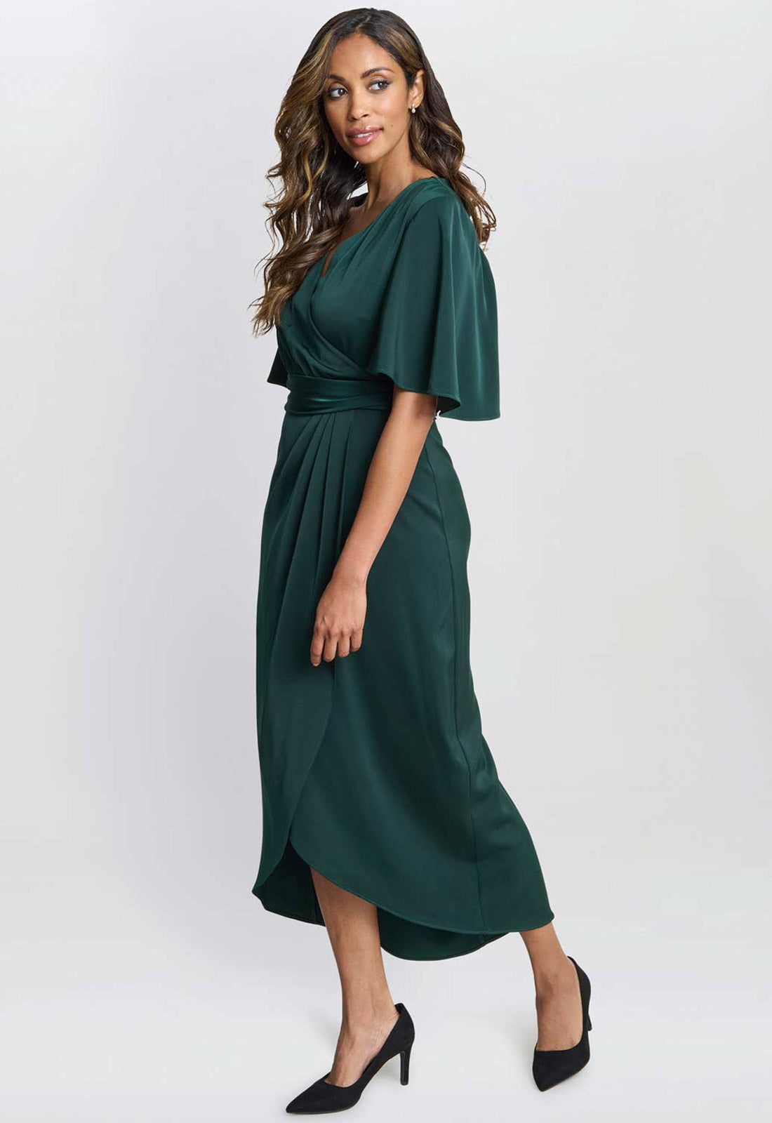 Gina Bacconi Dark Green Misha V Neck Midi Dress