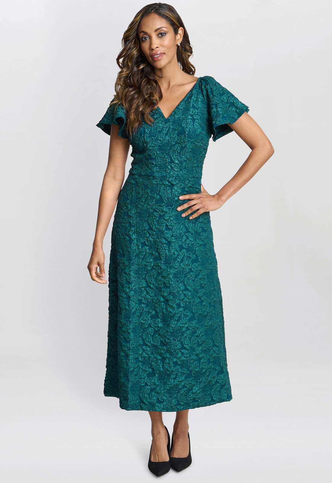 Gina Bacconi Forest Green Claudina Midi A-Line Jacquard Dress Gina Bacconi Forest Green Claudina Midi A-Line Jacquard Dress