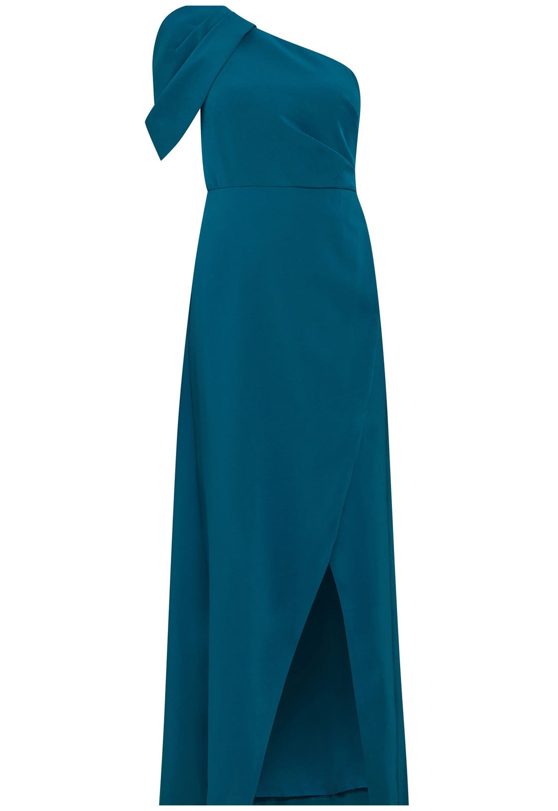 Gina Bacconi Teal Tori One Shoulder Stretch Crepe Maxi Dress