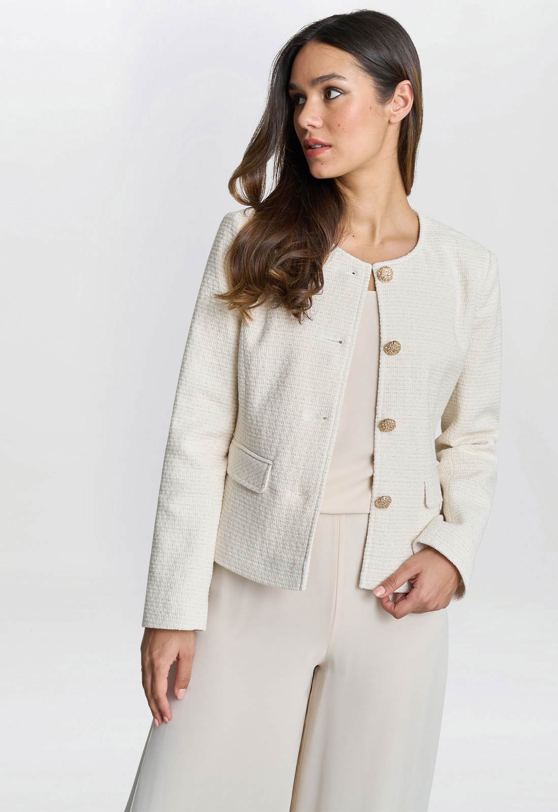 Gina Bacconi Cream Julieann Tweed Jacket