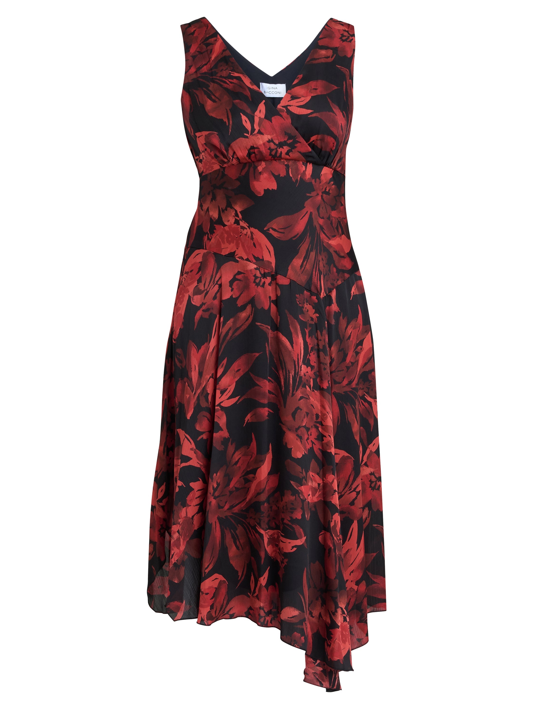 Gina Bacconi Red Aneesha Floral Midi Dress