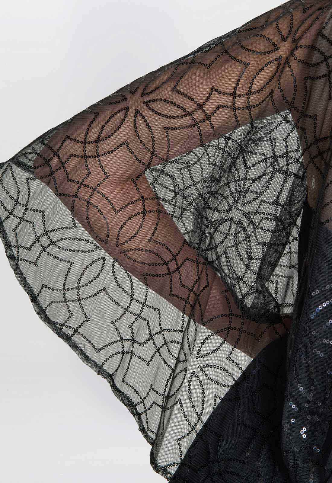 Gina Bacconi Black Anoushka Maxi Dress With Sheer Beaded Cape