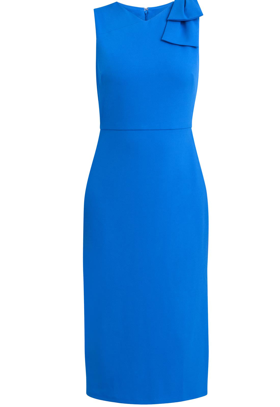 Blue dress with a bow detail on a white background