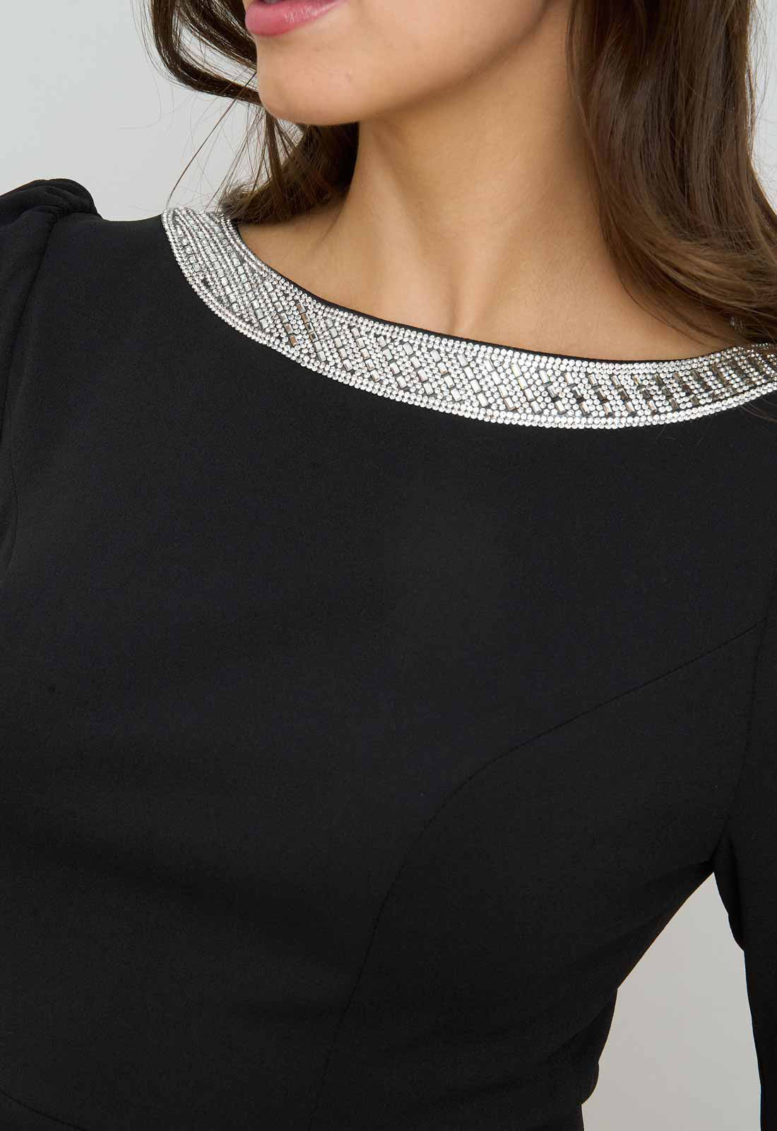 Gina Bacconi Black Paola Beaded Neck Maxi Dress