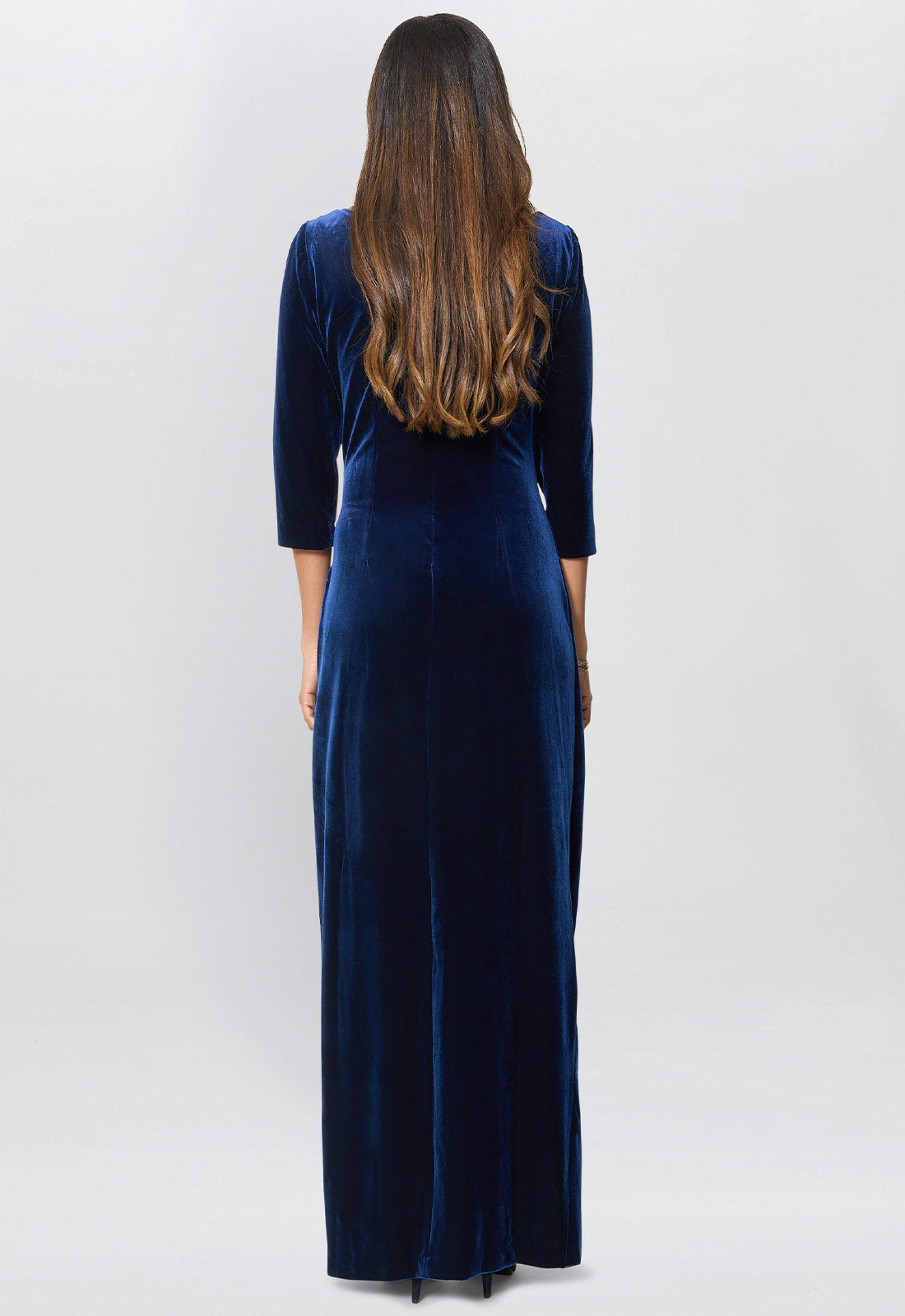 Gina Bacconi Navy Paris Velvet Maxi Dress With 3/4 Sleeve back view