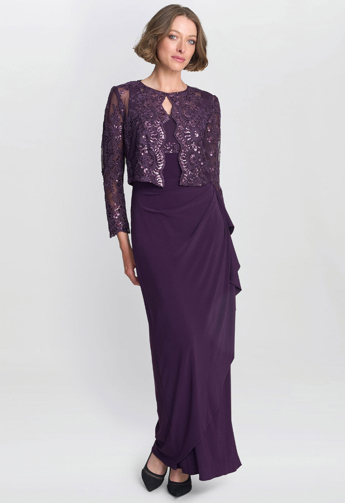 Gina Bacconi Aubergine Susanne Maxi Dress With Lace Jacket