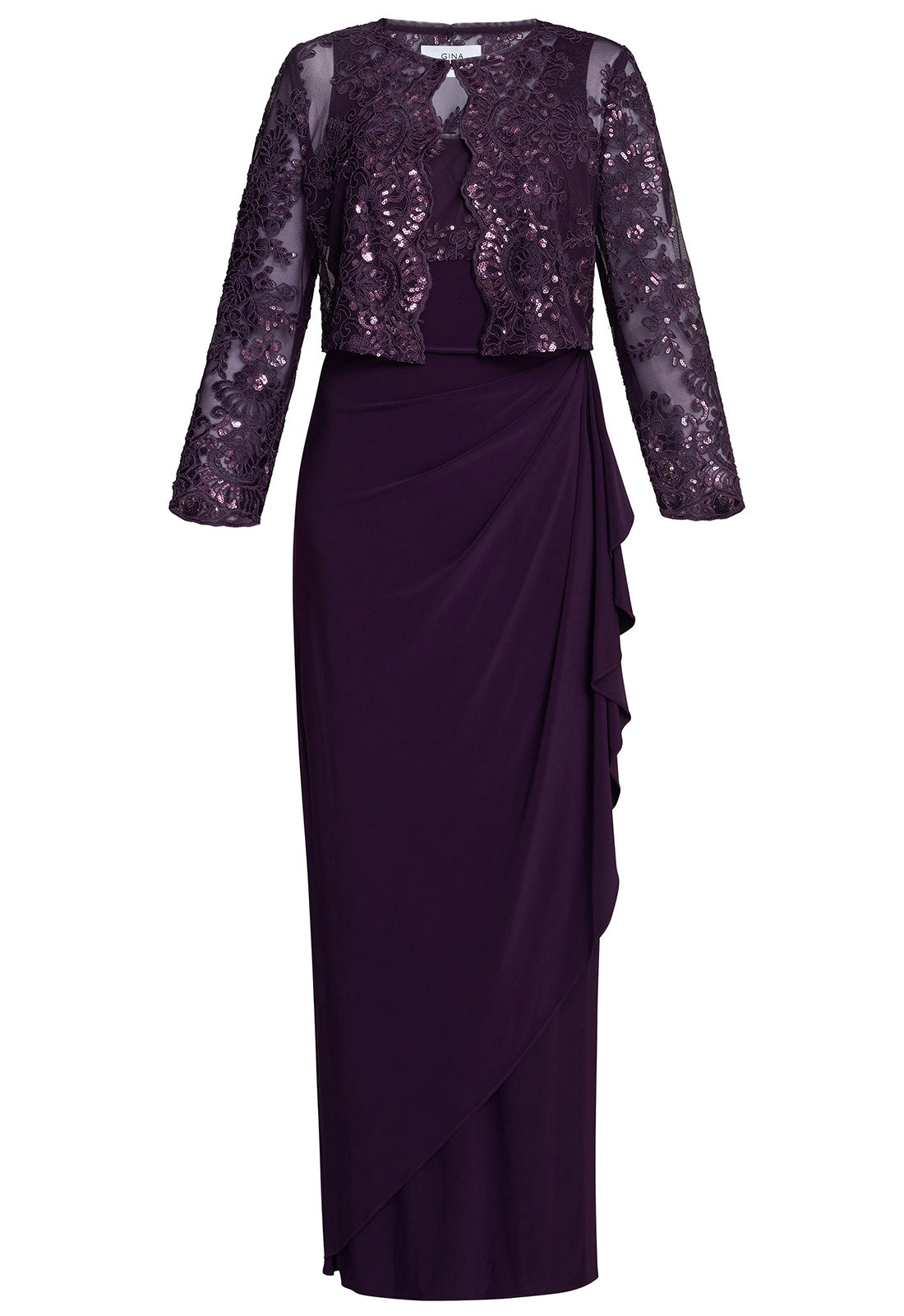 Gina Bacconi Aubergine Susanne Maxi Dress With Lace Jacket