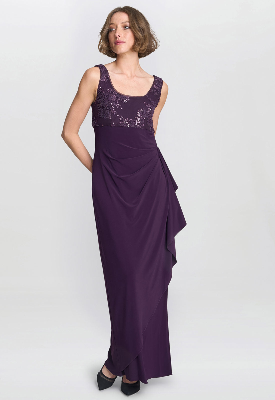 Gina Bacconi Aubergine Susanne Maxi Dress With Lace Jacket