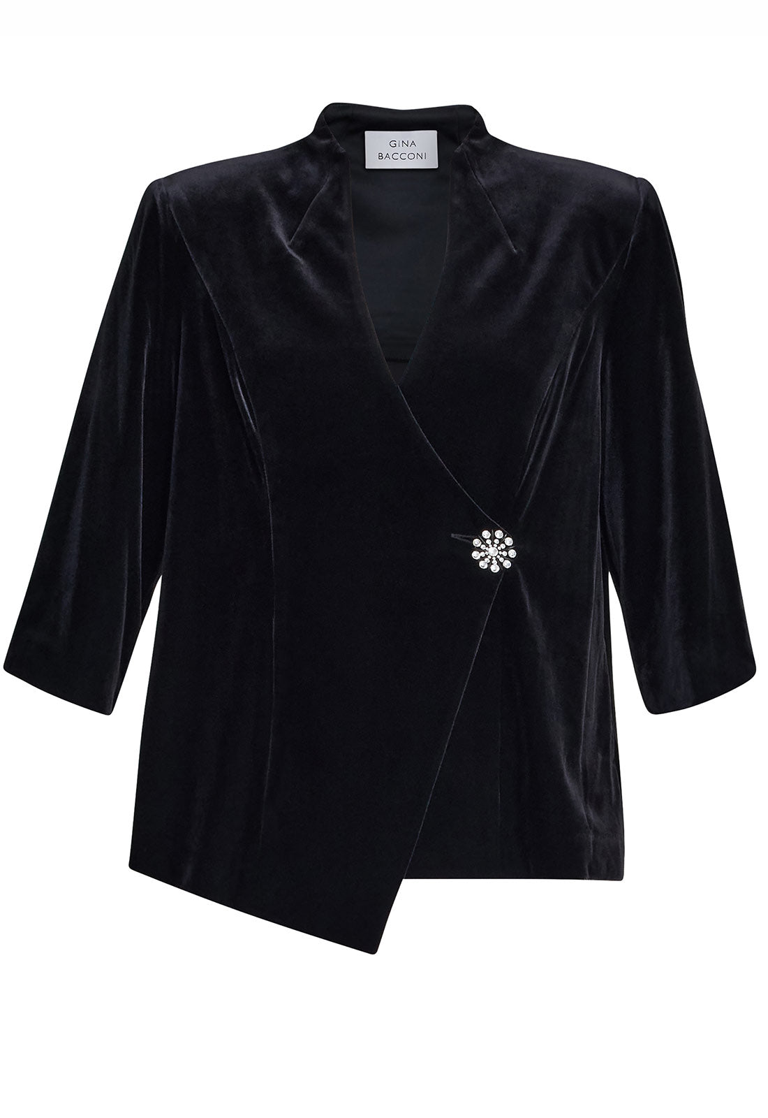 Gina Bacconi Black Tayla Velvet Wrap Blouse