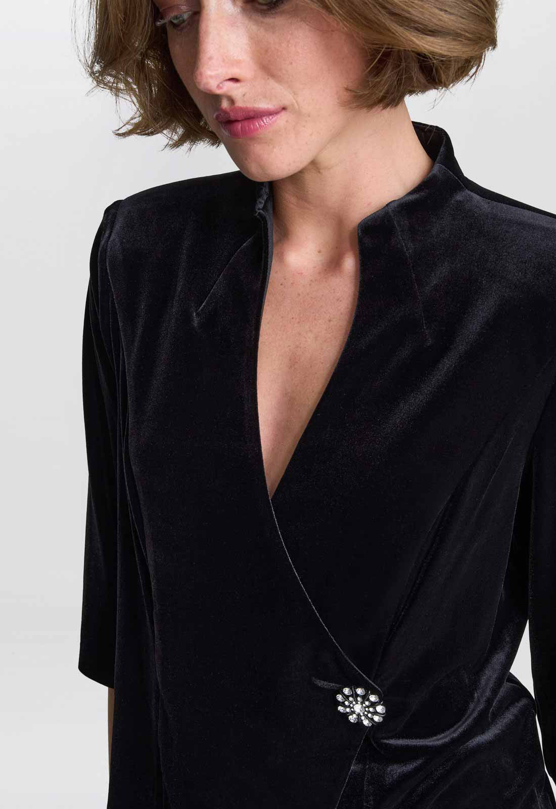 Gina Bacconi Black Tayla Velvet Wrap Blouse