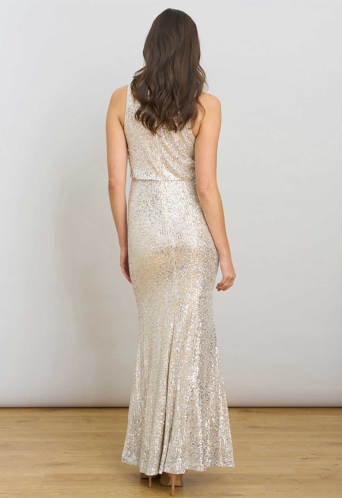 Gina Bacconi Silver Terri Sequin Maxi Dress