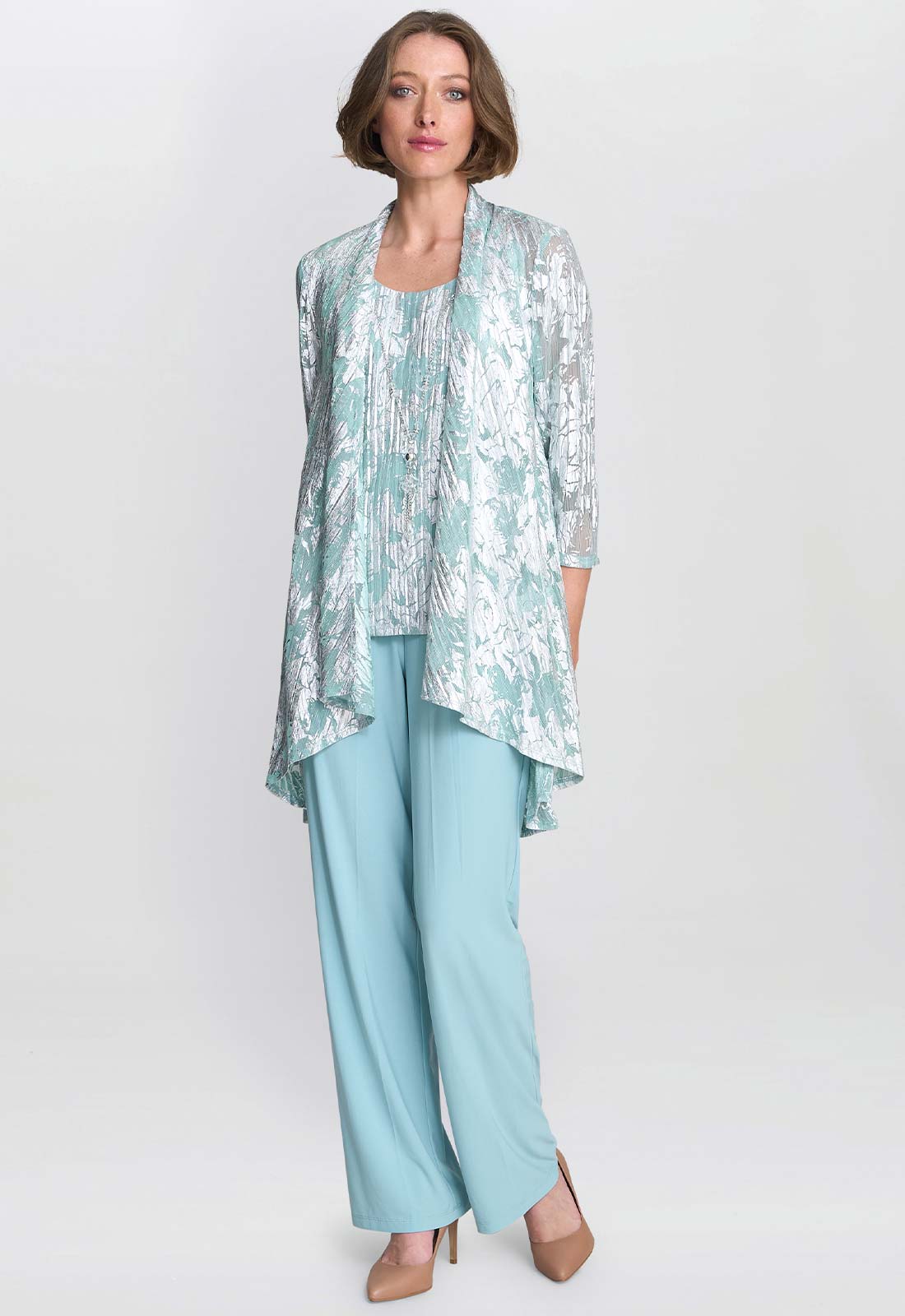 Gina Bacconi Aqua Mabel Three Piece Jacquard Trouser Suit