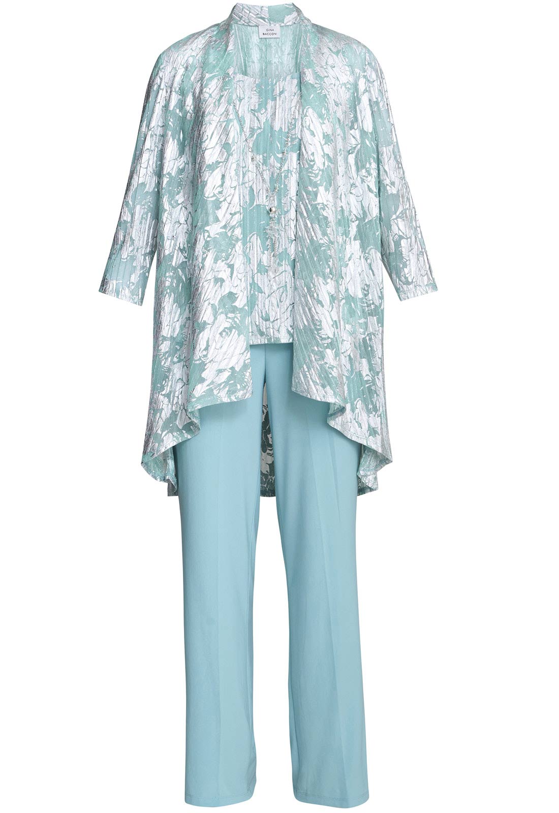 Gina Bacconi Aqua Mabel Three Piece Jacquard Trouser Suit