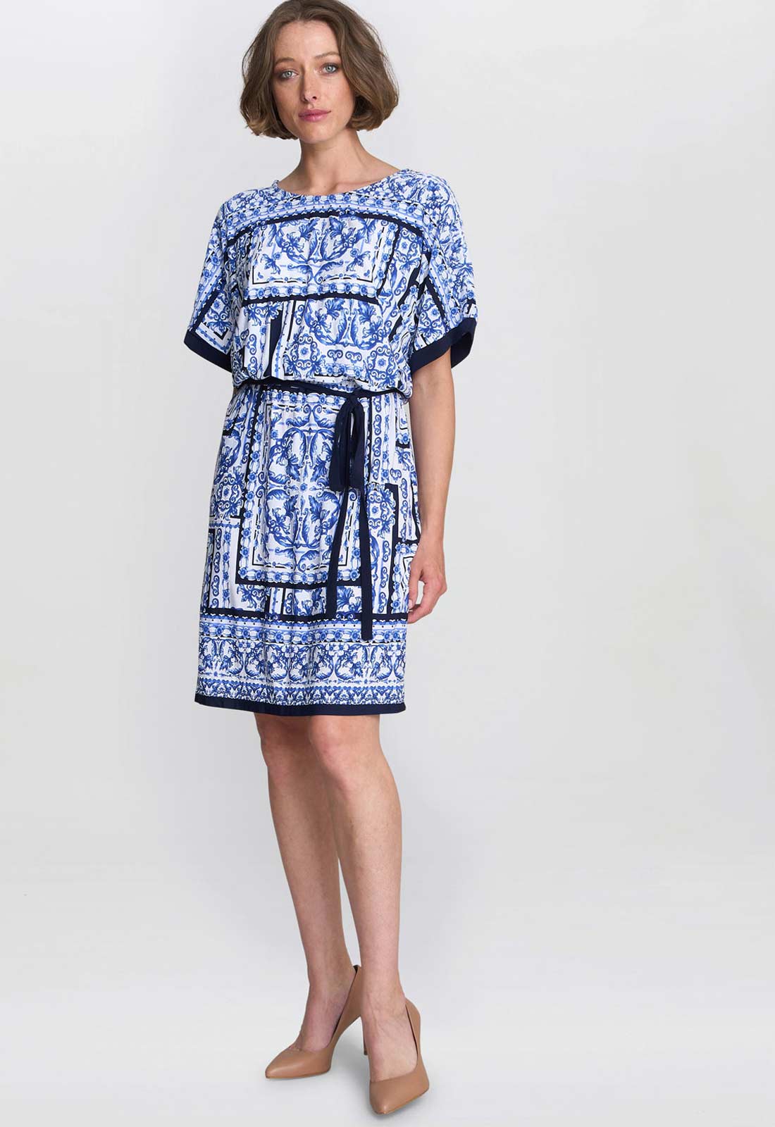 Gina Bacconi BLUE Tisha Belted Shift Dress