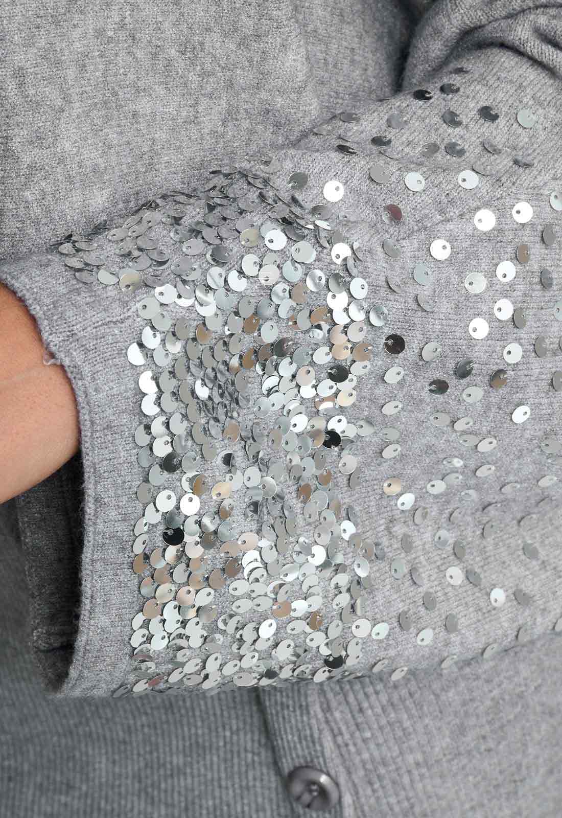 Gina Bacconi Grey Vanna Sequin Cuff Jumper