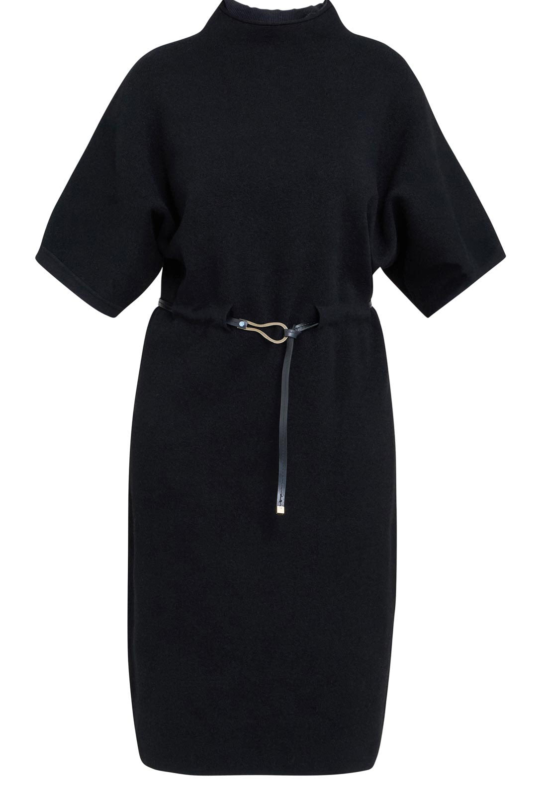 Black dress with a belt on a white background