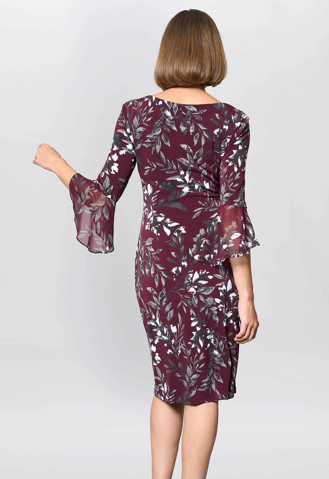 Gina Bacconi Burgundy Kristin Floral Cocktail Dress