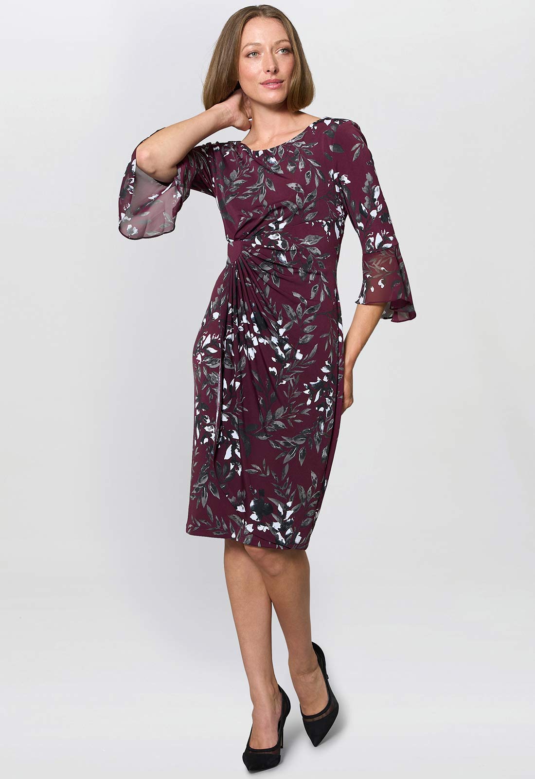Gina Bacconi Burgundy Kristin Floral Cocktail Dress